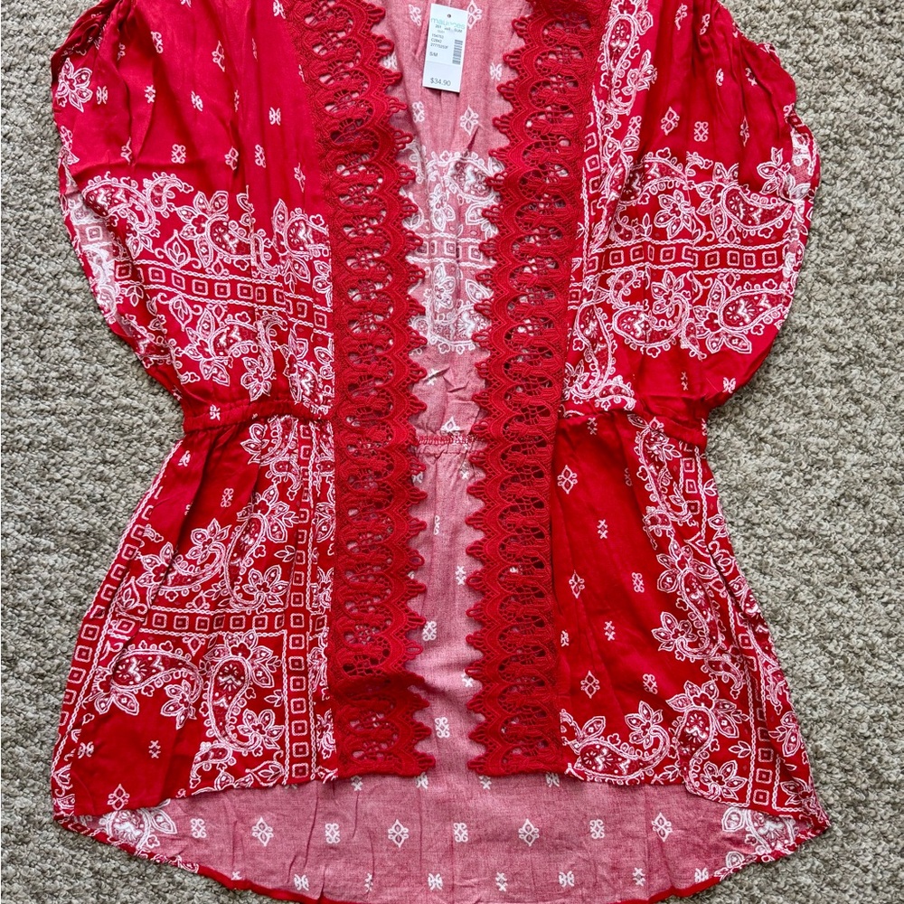 Red Paisley Duster Cardi